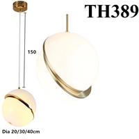 Đèn thả thủy tinh đơn TH389, quả cầu lệch màu trắng đục, E27x01, KT(mm): D250